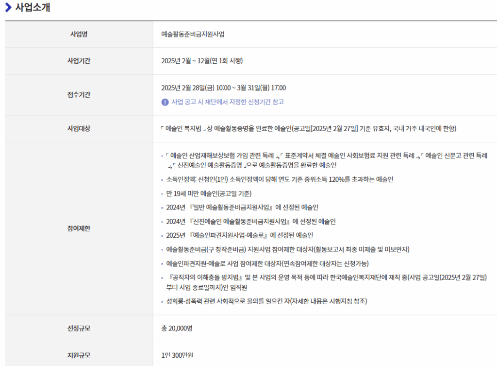 혜술활동준비금 지원사업 소개
