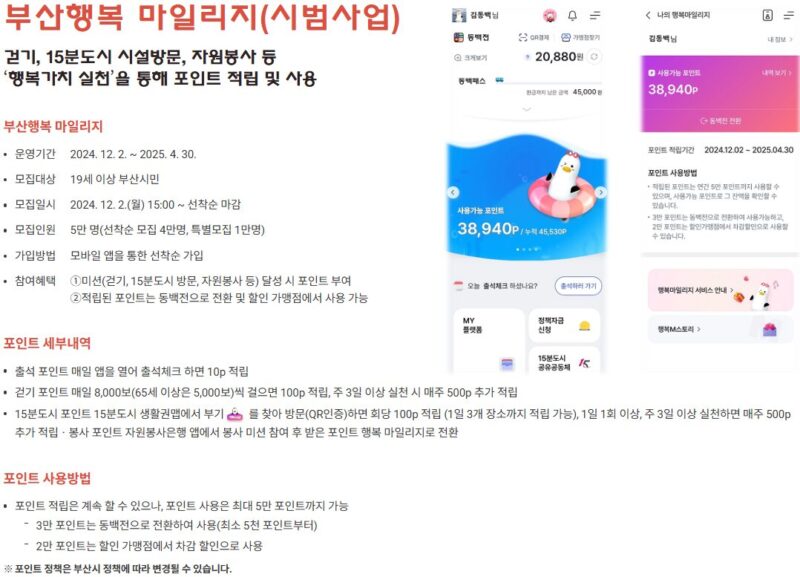 동백전 마일리지 만보기 걷기
푀인트 적립