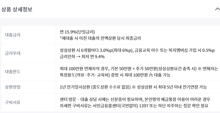 소액생계비대출 상품 상세 안내