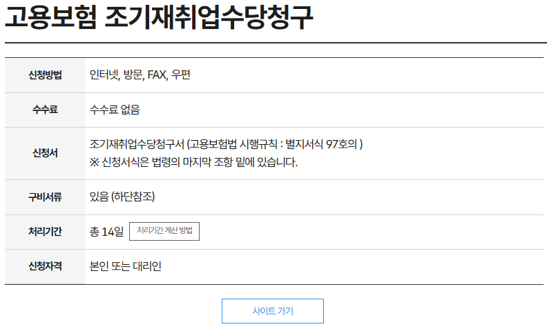 정부24 고용보험 조기재취업수당 청구