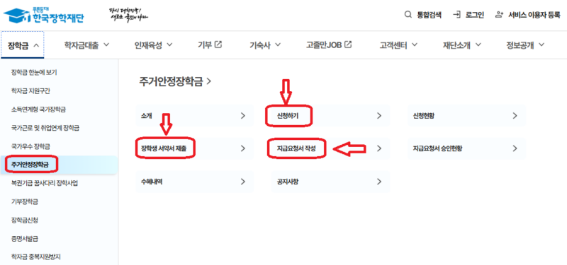 주거안정장학금
신청서 서약서 지급요청서 제출