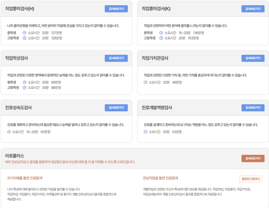 커리어넷 진로심리검사 소개
