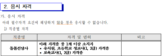 초등돌봄전담사 응시자격