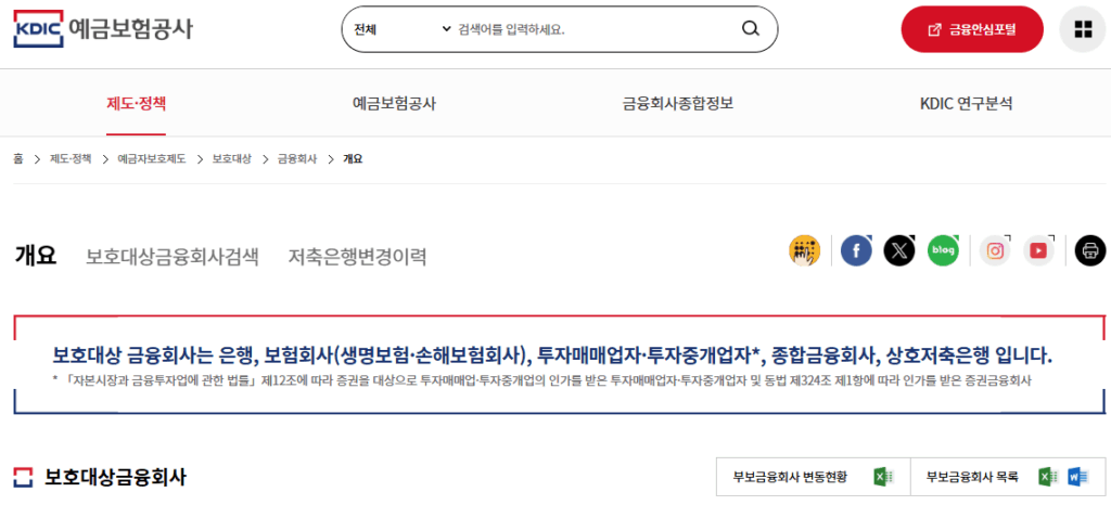 예금자보호 한도
예금보험공사 금융회사 확인