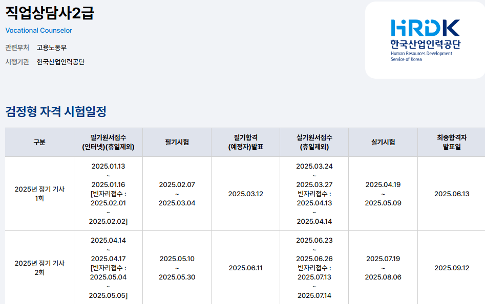 직업상담사 2급 시험 일정
