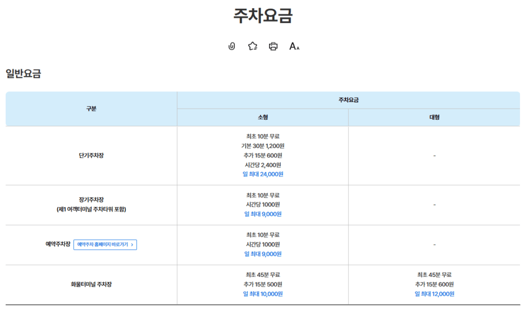 저공해차량 주차할인
인공공항 주차요금